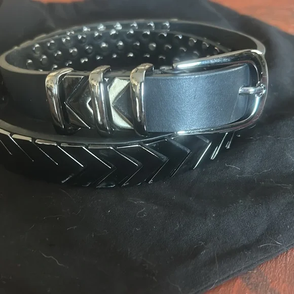Black Anine Bing Leather Belt with Black Metal Chevron Studs and hardware XS/S - Picture 2 of 4